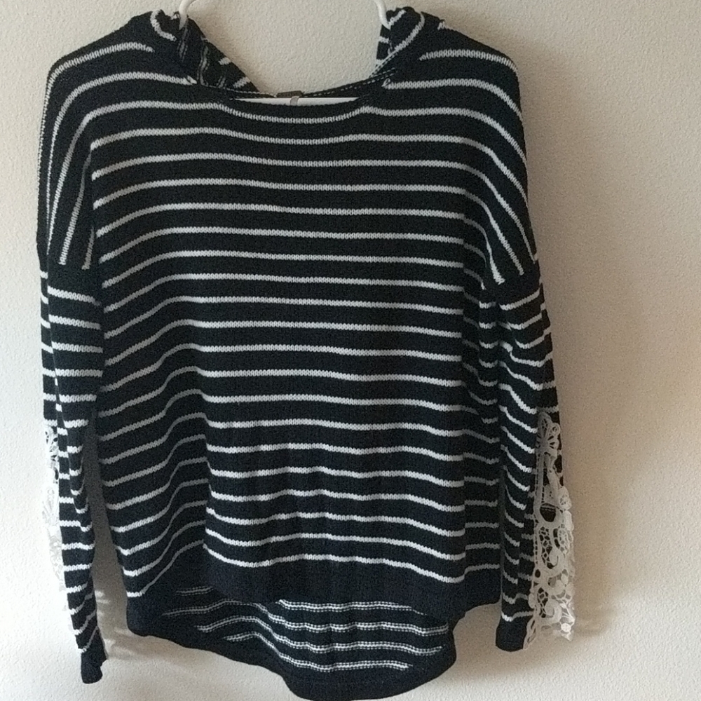 Proof long sleeve black and white striped hoodie